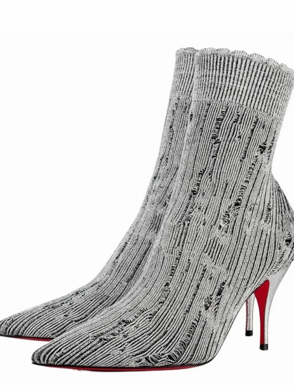 Christian Louboutin Gray Knit Sock Pointed-Toe Stiletto Booties